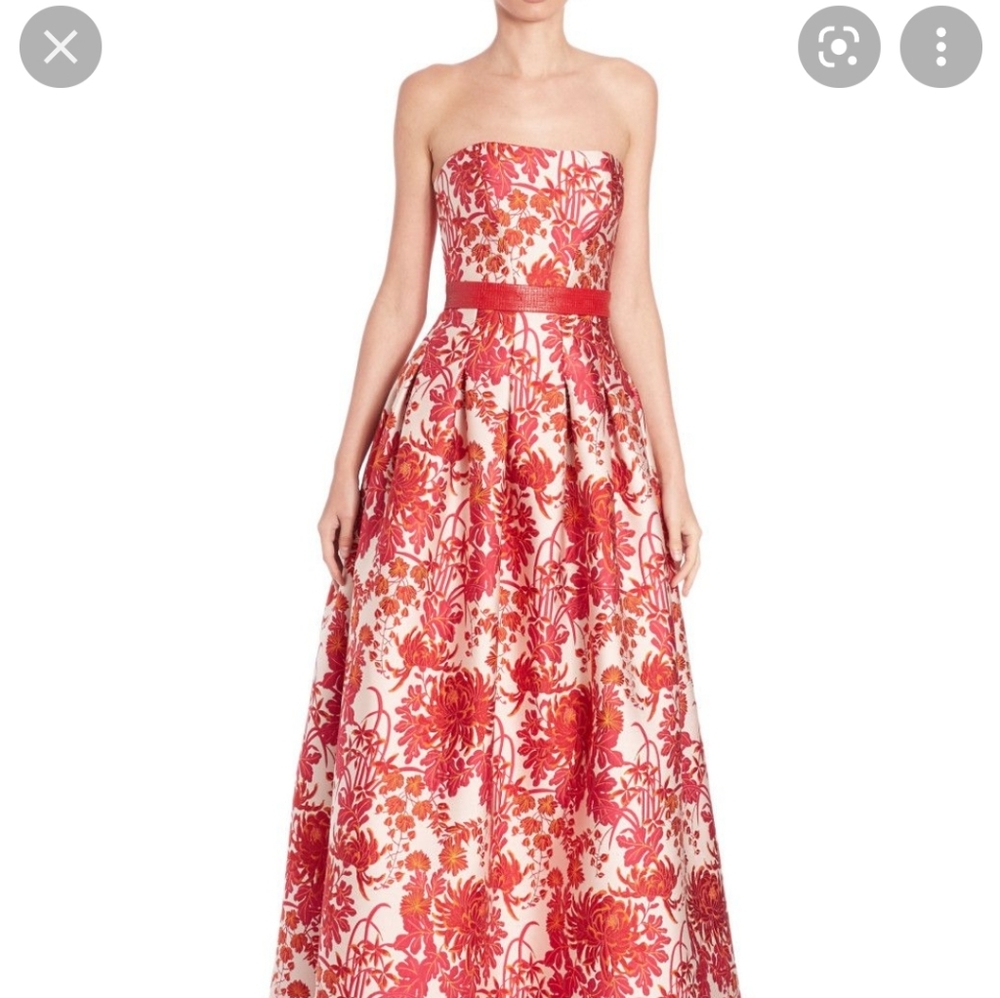 RUBIN SINGER Red Dahlia brocade gown sz 2